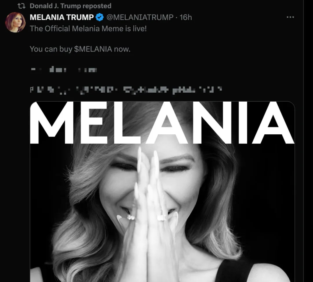 美国第一夫人梅拉尼娅特朗普也宣布发布个人币Melania